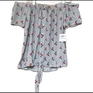 🌟3/$20 Off the shoulder Cherry top NWT